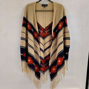 Almost Famous Western Ponch Vest Size L XL Fringe Aztec Festival
